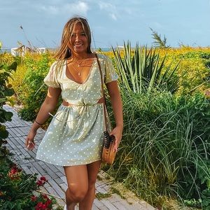 hello molly green polka dot mini dress